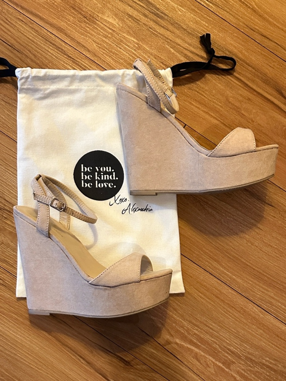 Alexandria Brandao Nude Wedge Sandals Size 5.5